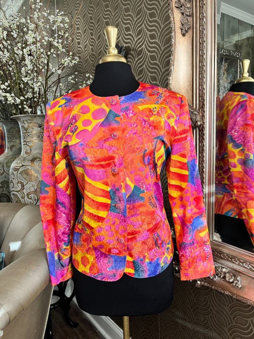 Vintage 80s Montage Night floral print sequin embellishments jacket